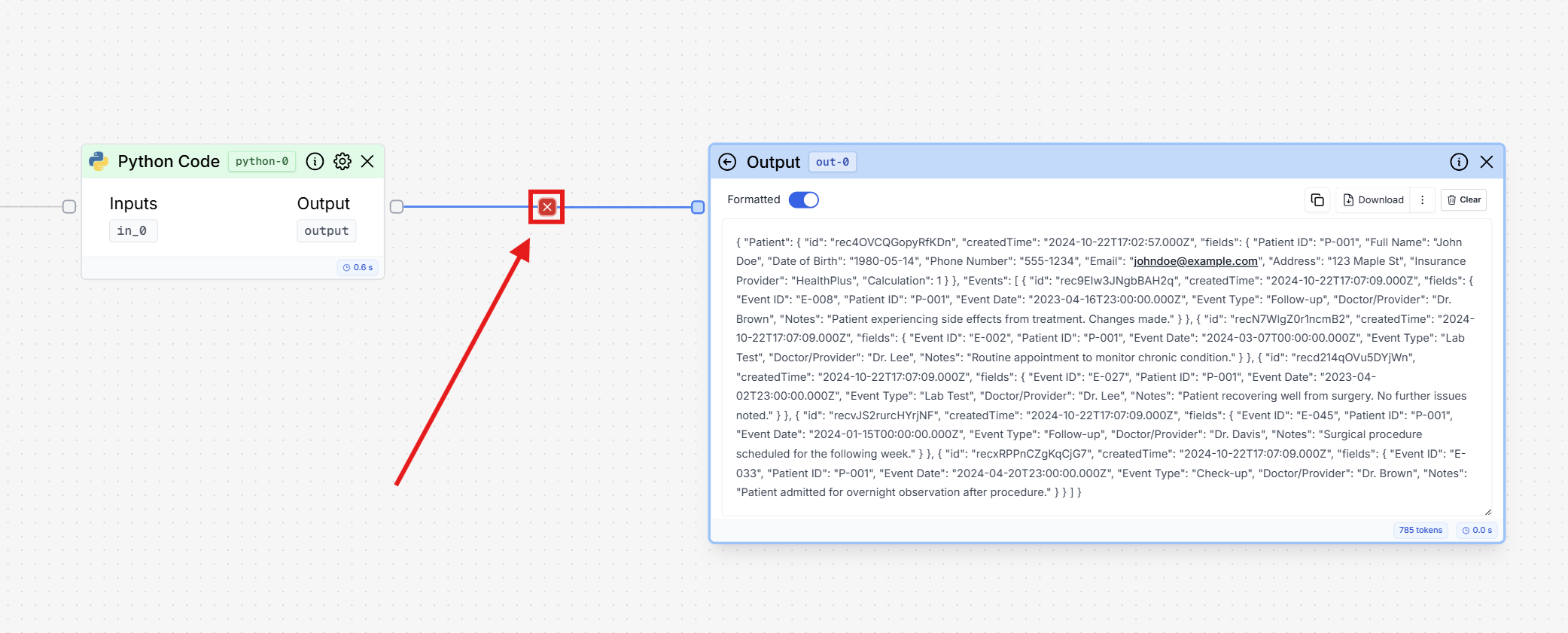 Disconnect Python from
Output