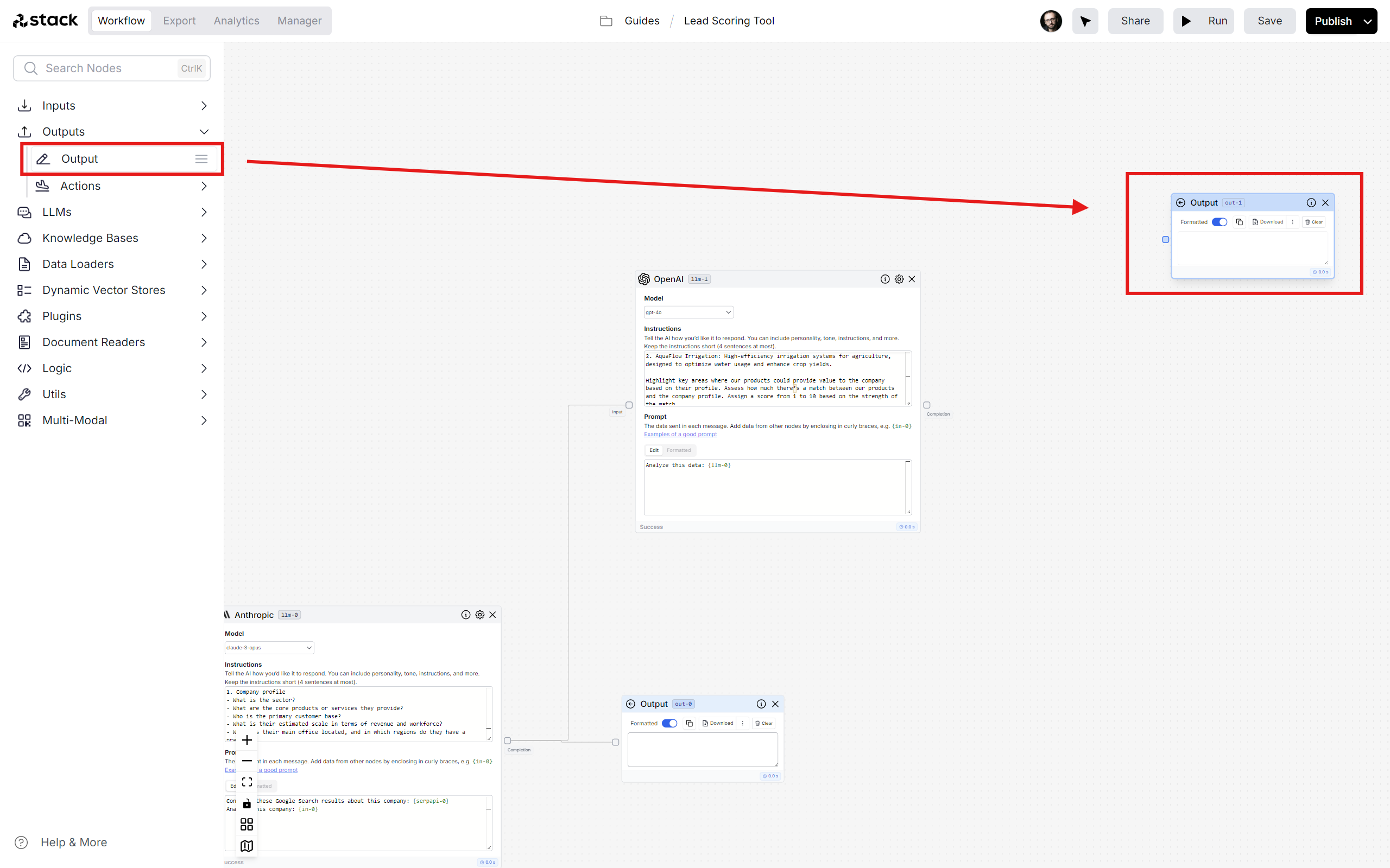 Drag and drop output for open ai
llm