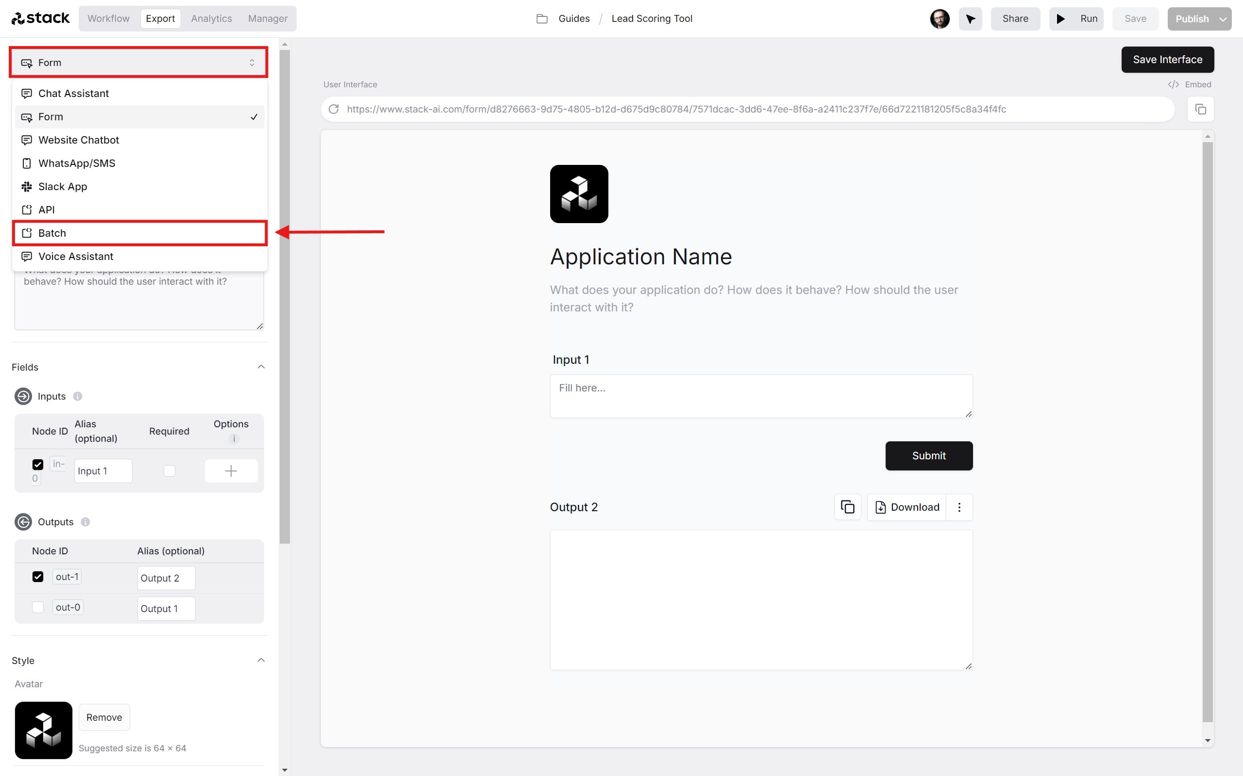 Choose the batch
interface