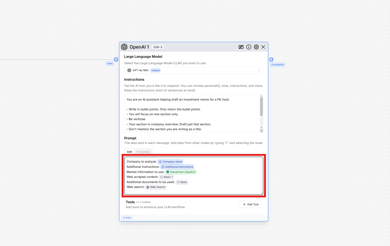 Paste user prompt into llm
two