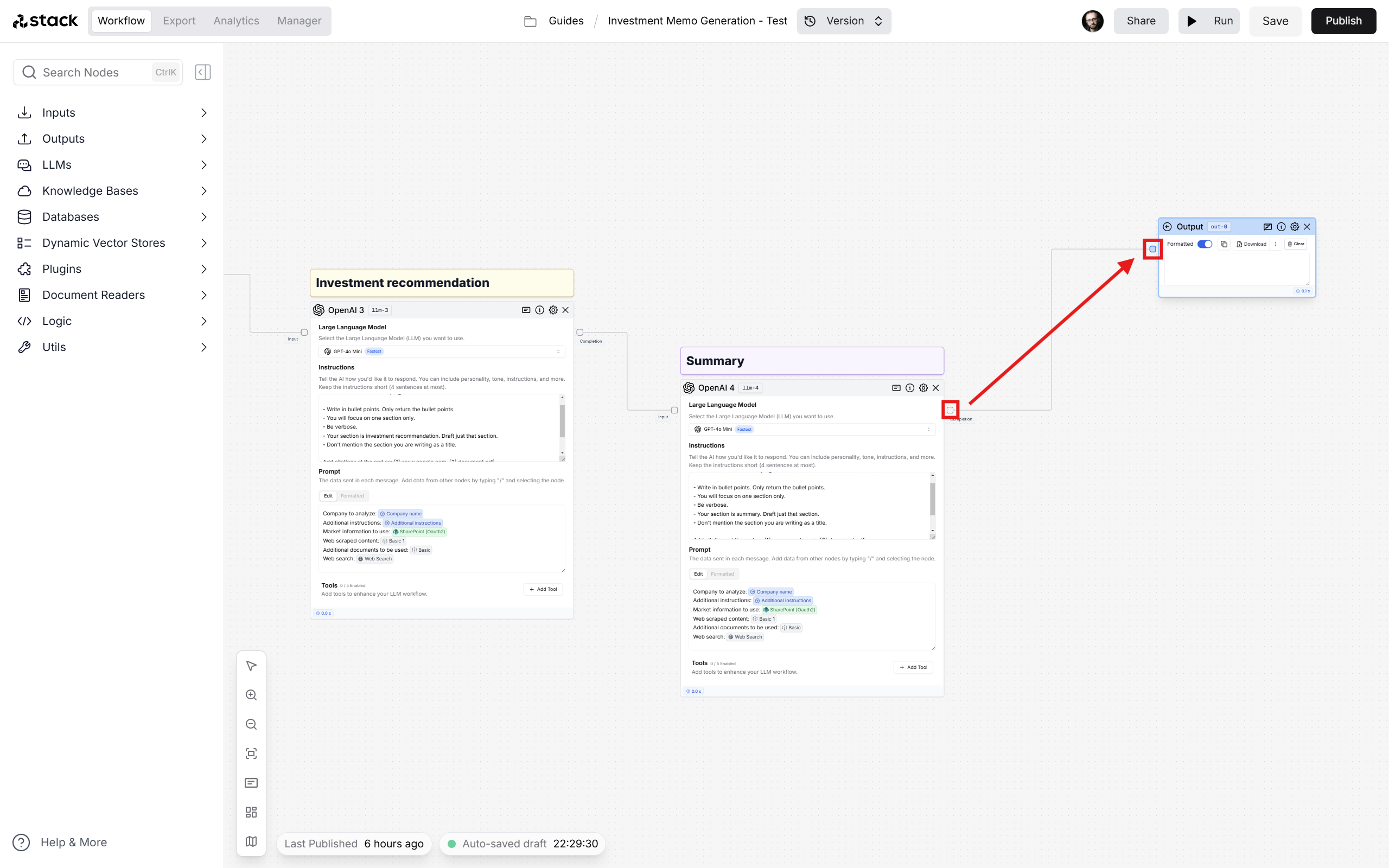 Connect last llm to
output